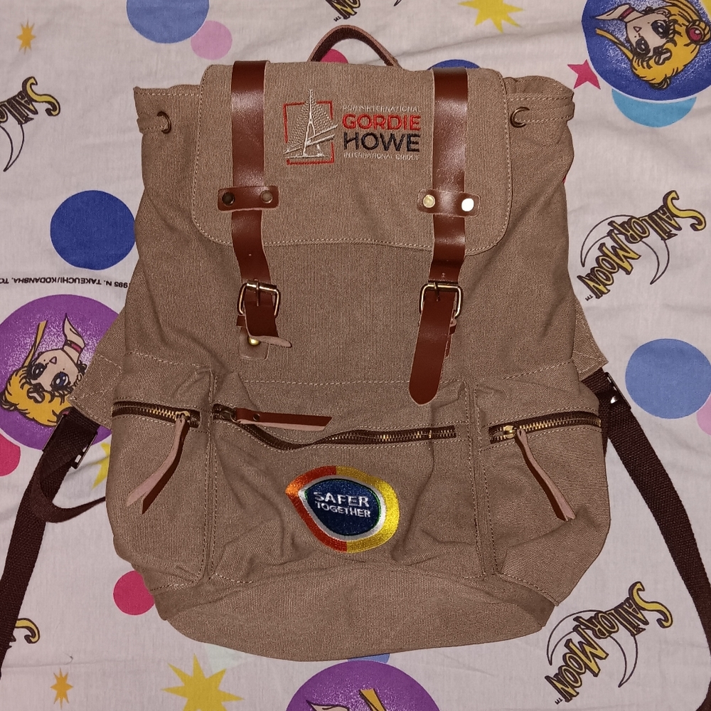 Gordie Howe Bridge Canvas Heaby Duty Leather Strap Durable Backpack Bag Canada